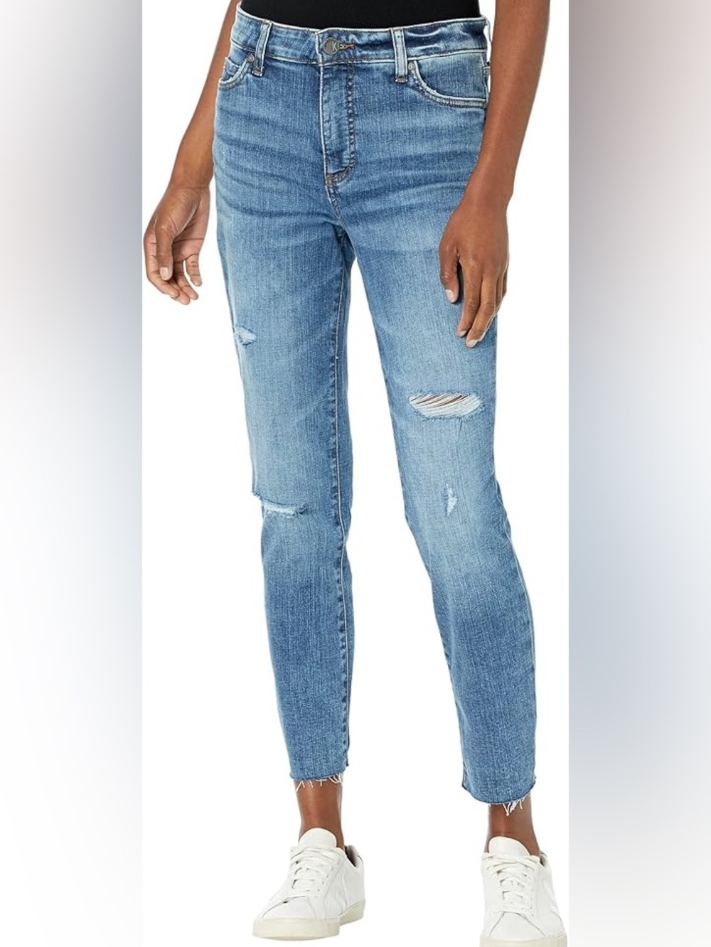 Kut from the Kloth Medium Blue Distressed Cropped Relaxed Jeans